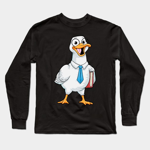 Duck as Teacher with Book Long Sleeve T-Shirt by Markus Schnabel